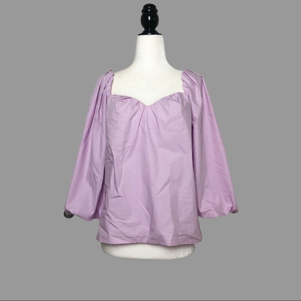 ❤️ S ❤️ NWT Anthro Poplin Blouse Puffed Sleeves Balloon Sleeves
